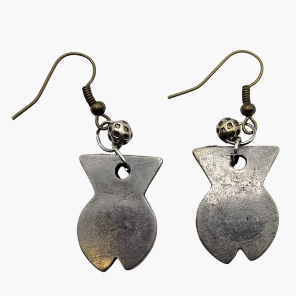 Fish Shaped Metal Earrings Hook Bead Accent Silver tone - Picture 5 of 6